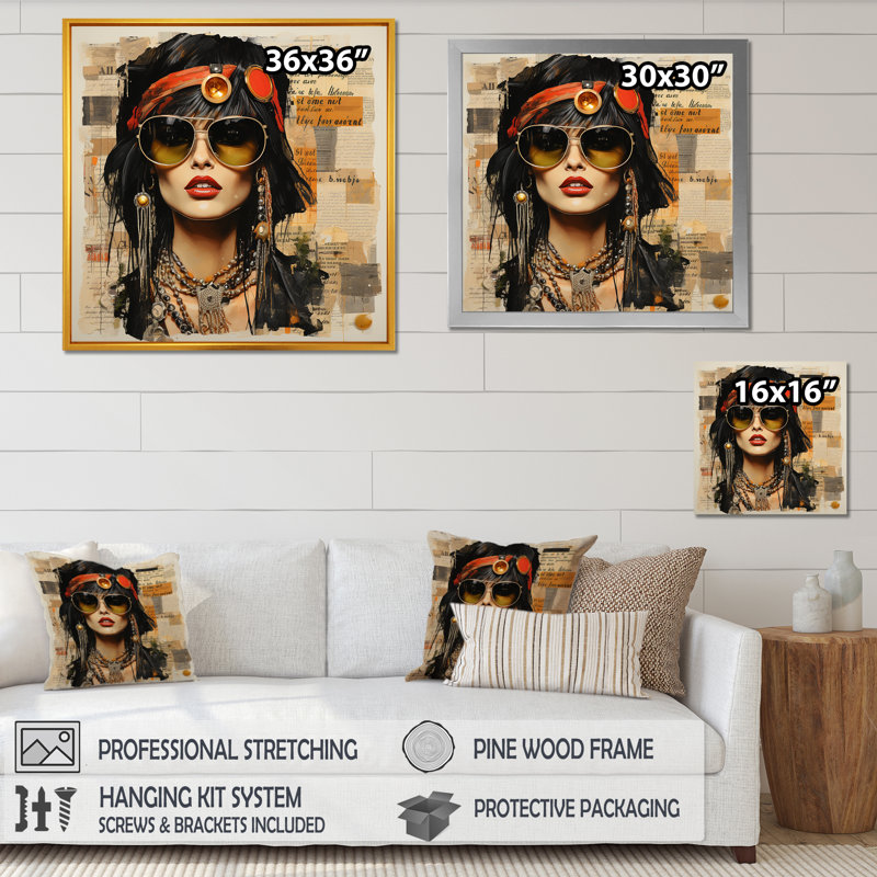 «Chic Couture Accessories Vintage Portrait II», art mural d'accessoires de mode, Cadre flottant noir, H 16 po x l 16 po