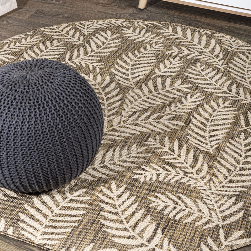 Mease Nevis Palm Frond Brown/Beige Indoor/Outdoor Rug, Round 3'11"