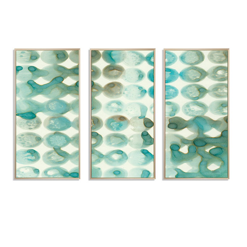 Turquoise aquarelle géométrique I - ensemble d'art moderne encadré sur toile Mid-Century, H 32 po x l 48 po x P 1 po
