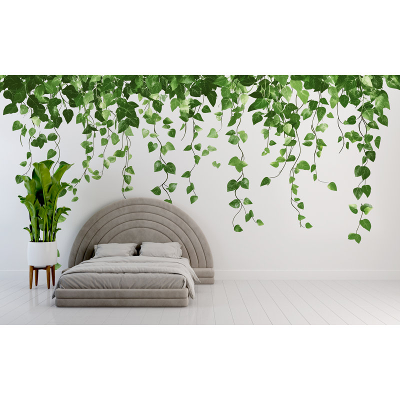Adhésif décoratif lierre suspendu - Vignes vertes au-dessus du lit chambre à coucher murale 067Mv, H 13 po x l 24 po