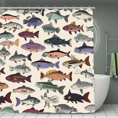 Colourful Fish Illustration Shower Curtains, 71X71