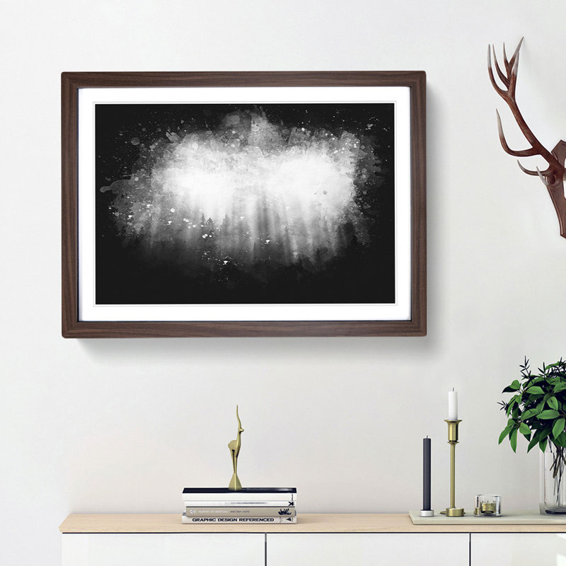 Moody Forest In Misurina Italy - Wall Art, 33cm H x 45cm W x 2cm D, Walnut Single Picture Frame Wood