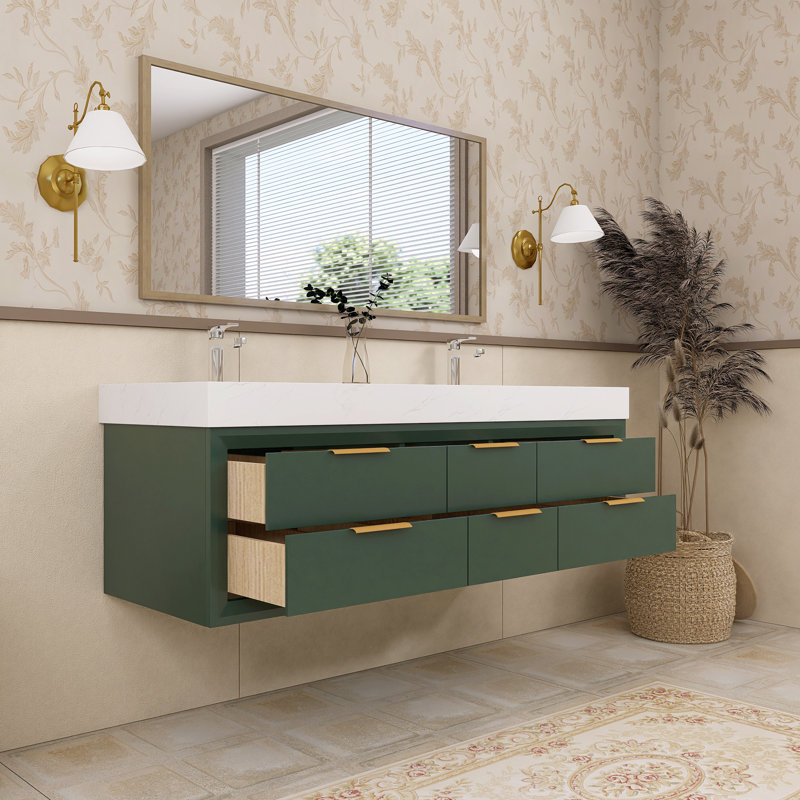 Meuble-lavabo double 60 po avec comptoir en marbre 60 po, Vert
