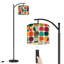 Lampe sur pied à arc avec abat-jour ajustable Lampe géométrique rectangulaire incurvée à formes géométriques abstraites 3 températures de couleur à intensité variable avec poteau pour interrupteur de chambre à coucher