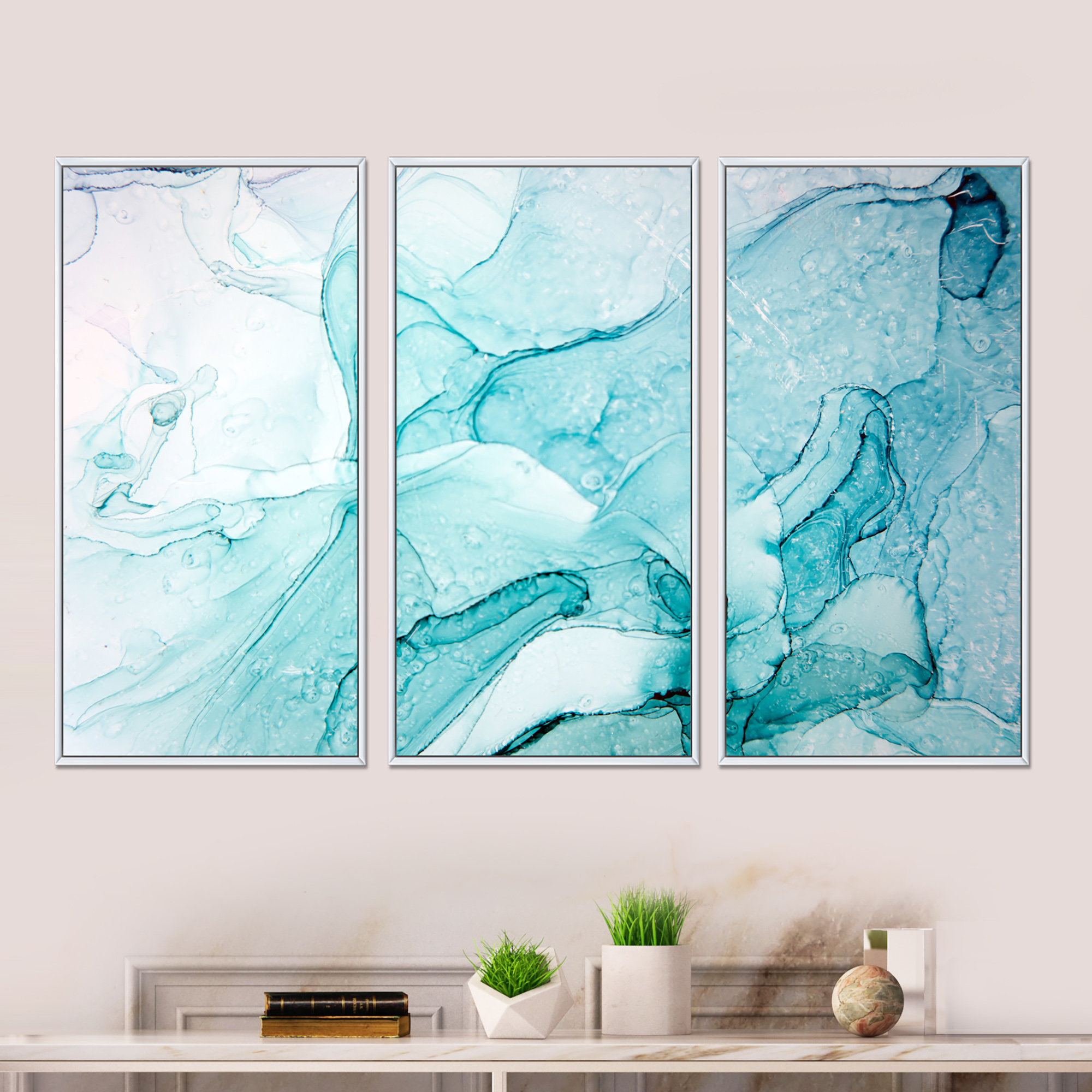 Wrought Studio Turquoise Ink Universe - Modern Framed Canvas Wall Art ...