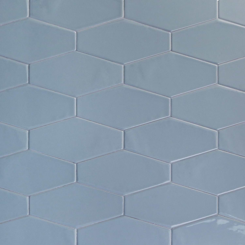 Manchester 4x8 Hexagon Glossy Ceramic Tile, Dew Blue