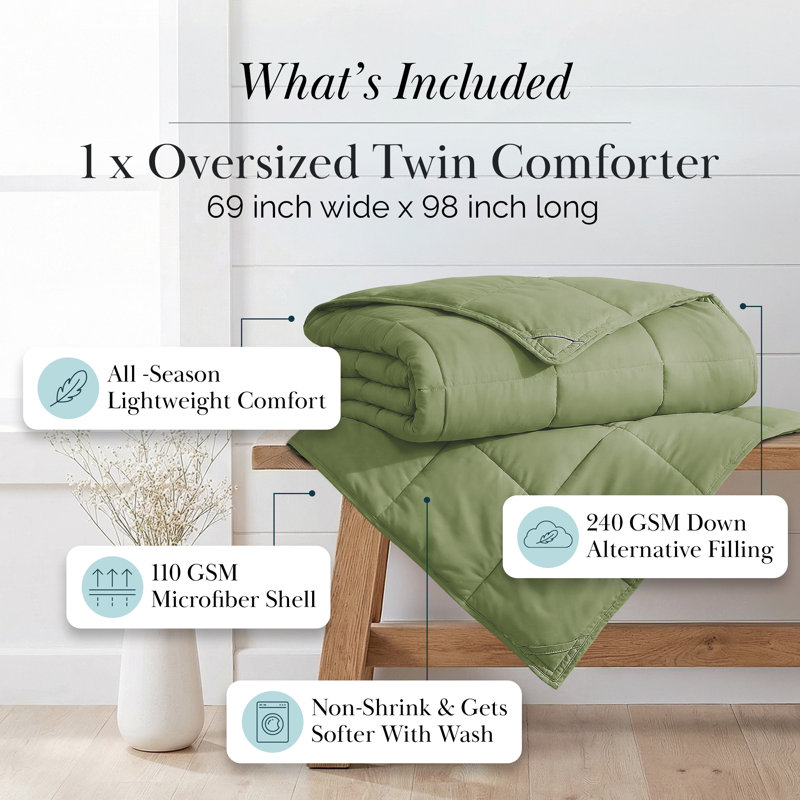 Édredon en duvet synthétique Southwest Fine Linens, Édredon simple, Vert sauge