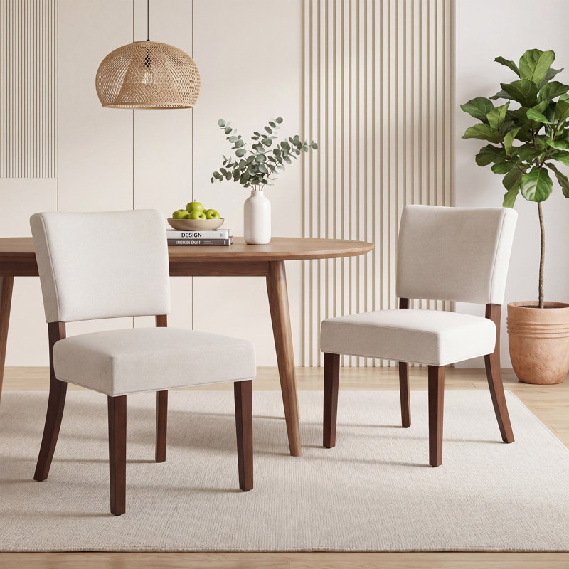 Chaise de salle à manger rembourrée en bois massif Parsons, Beige