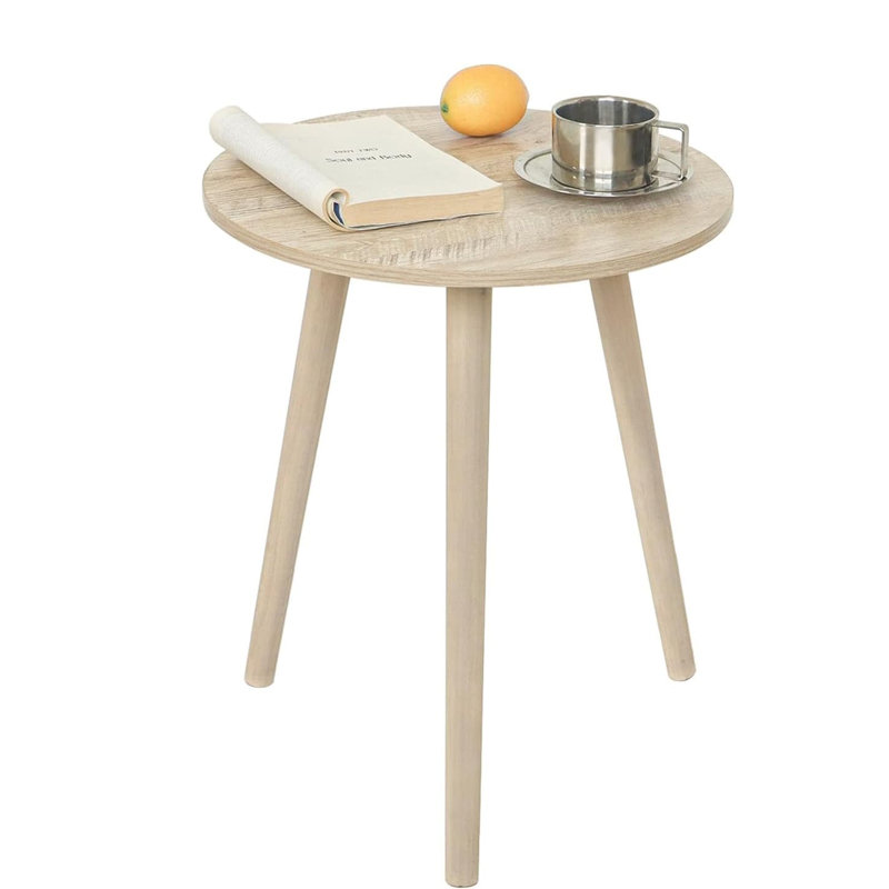 Small Round Modern Side Table - 16"D x 19.5"H Natural Walnut (Living Room/Bedroom/Office Small Spaces), Rustic White Oak