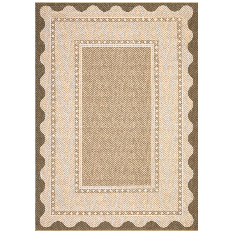 Washable Scalloped Area Rugs Living Room Rug Non Slip Stain-Resistant Rug for Bedroom Dining Room Home Office Linen