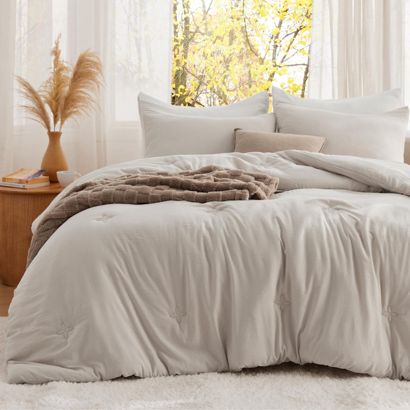 Bedsure Comforter Set-Cotton Like-Clover, Queen Comforter + 2 Queen Shams, Gray Blue