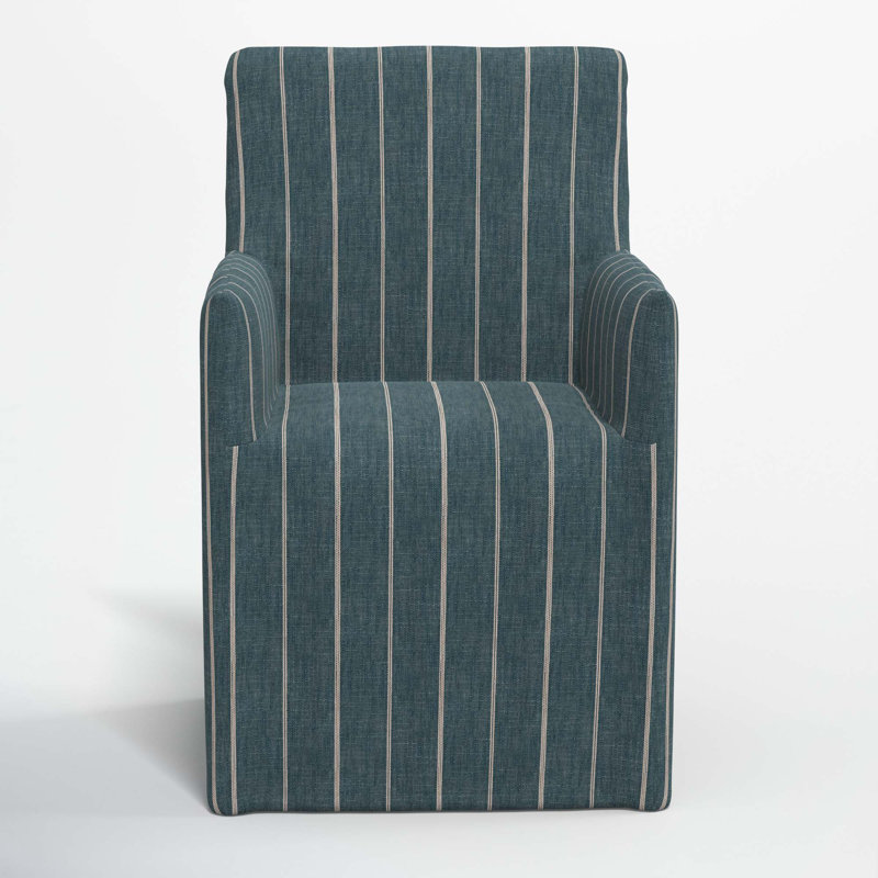 Ivanka 20'' H Cotton Upholstered Armchair, Fritz Indigo Stripe