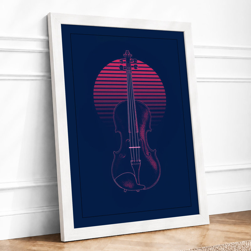 Violin with Rising Sun Modern - Framed Print, A3 - 42.0 x 29.7 cm, White