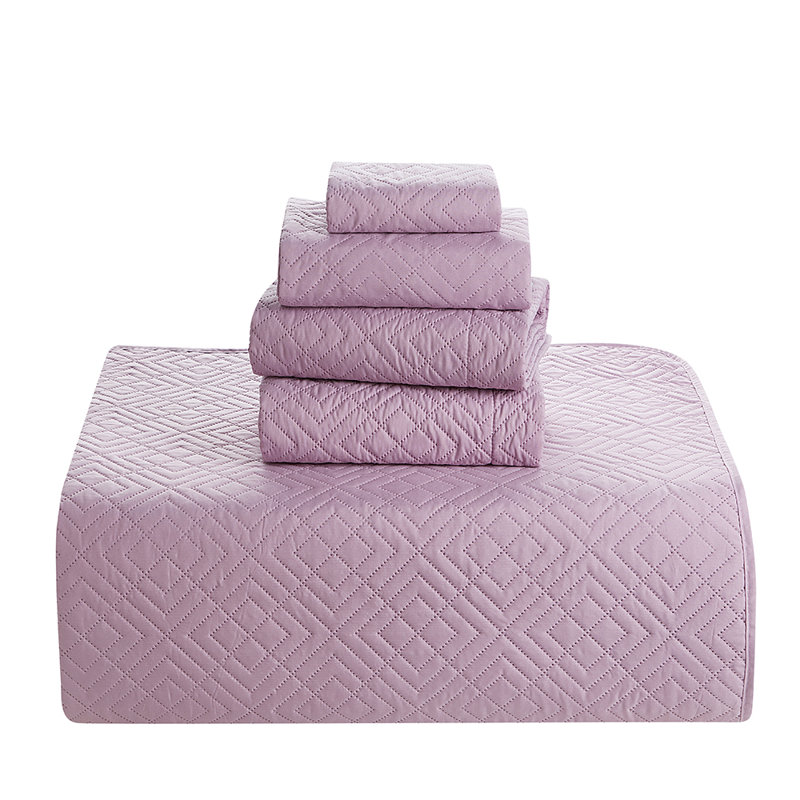 Diamond Weave Premium Microfiber Reversible Quilt Set, King Quilt + 2 King Shams + 2 Euro Shams, Lavender Dream
