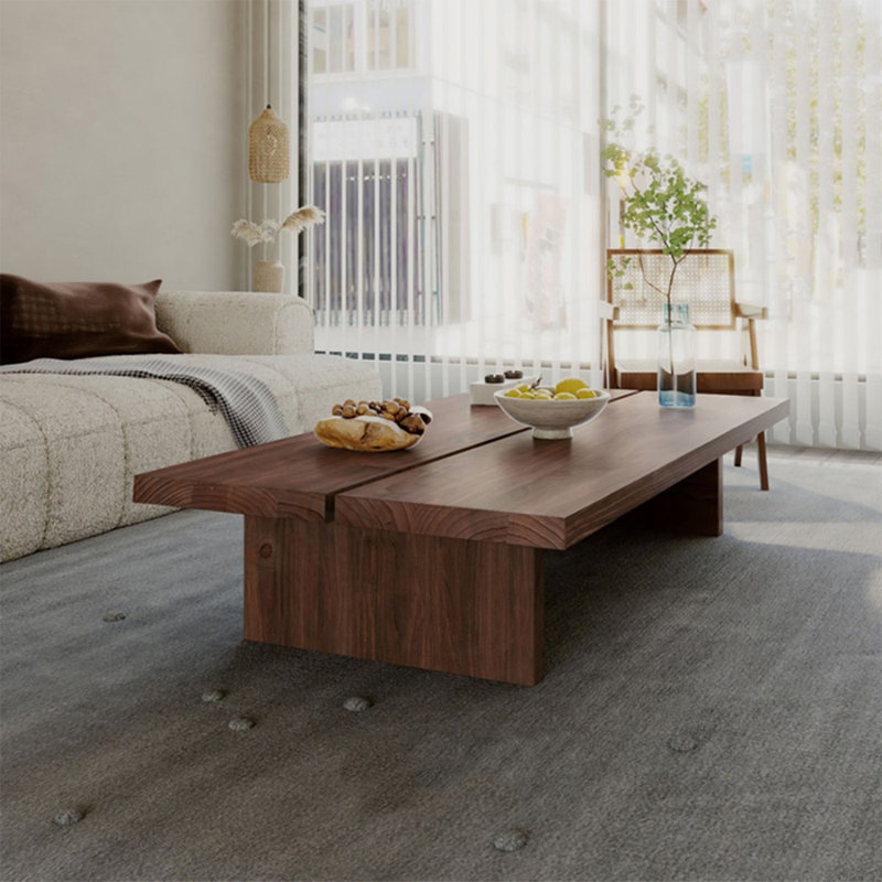 Nut-brown Solid Wood Rectangular Coffee Table, 12.99" H x 39.37" L x 19.69" W