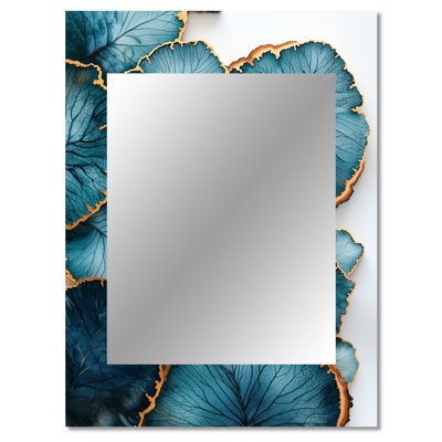 Agate River Of Leaves Wood Slide I - Leaves Large Mirror, Traditional Decorative Wall Mirror, Printed Metal Art