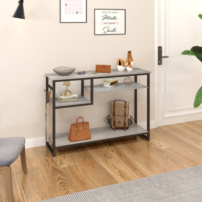 100cm Geometric Art Console Tables for Entryway, Skinny Entry Table with 4 Tier Storage Shelves