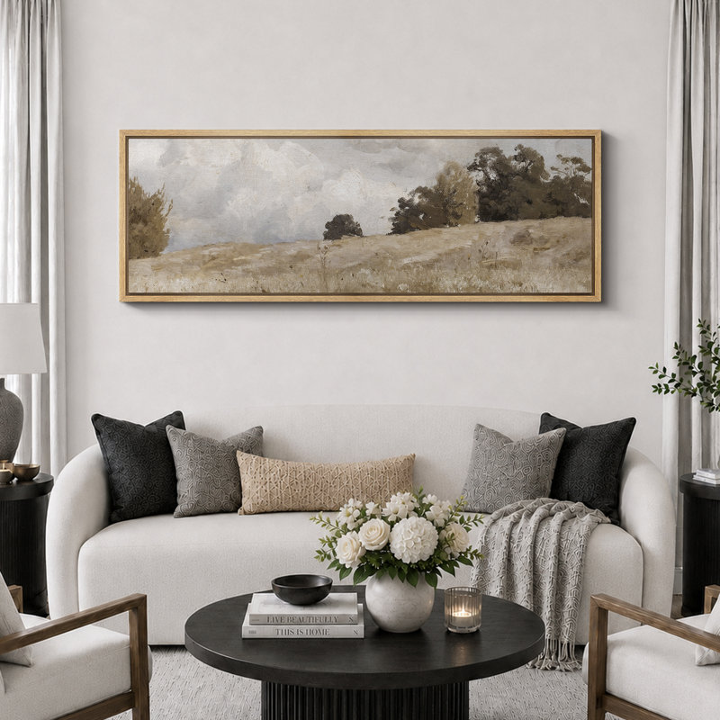 Rustic Countryside Clouds Natural Landscape, reproduction d'art sur toile, H 20 po x l 60 po, Naturel