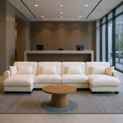 U-Shaped 4 Deep Seater Sectional Sofa With 2 Movable Ottomans & Pillows