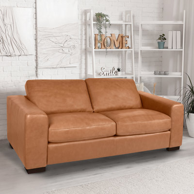 Canapé surdimensionné en cuir véritable Sonam - Petit canapé moderne pour le salon, canapé à deux places élégant et confortable avec revêtement haut de gamme, design peu encombrant et style contemporain intemporel