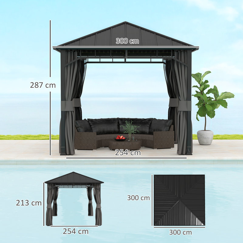 10 Ft. W x 10 Ft. D Metal Hardtop Gazebo, Black
