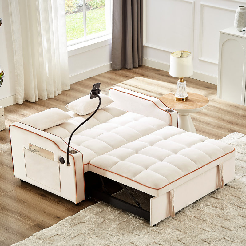 Lit beige avec dossier réglable pour des besoins polyvalents et option de charge pliable, Beige