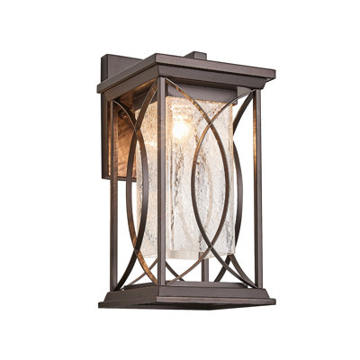 Applique murale d'extérieur de style lanterne de 44,5 cm (17,5 po), bronze huilé et verre craquelé