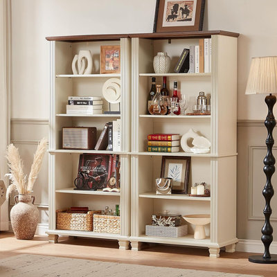 Bibliothèque à 5 niveaux en bois avec tablettes réglables et pieds en bois
