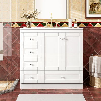 36 inch Shaker Style Free-Standing Bathroom Vanity with Ceramic Sink