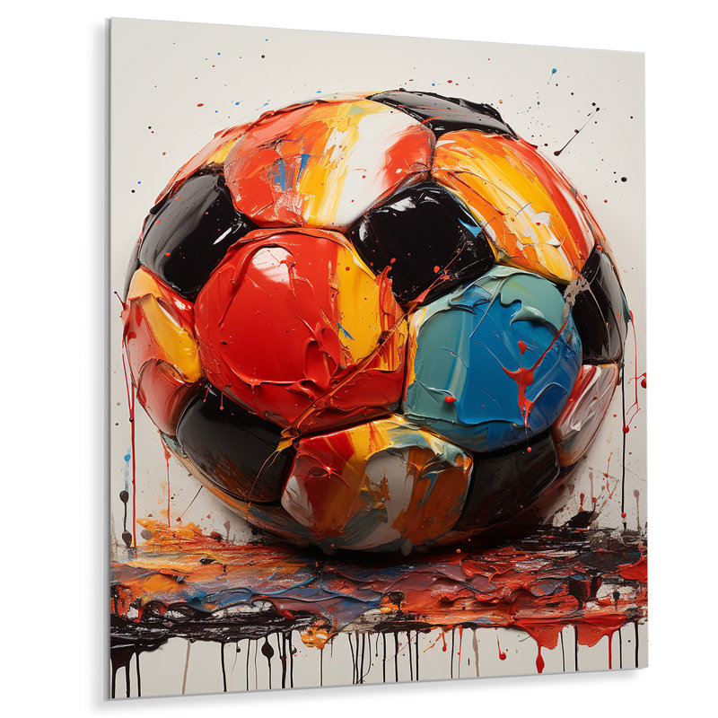 Ballon de soccer rouge et orange - art mural en métal Soccer, H 20 po x l 12 po x P 1 po