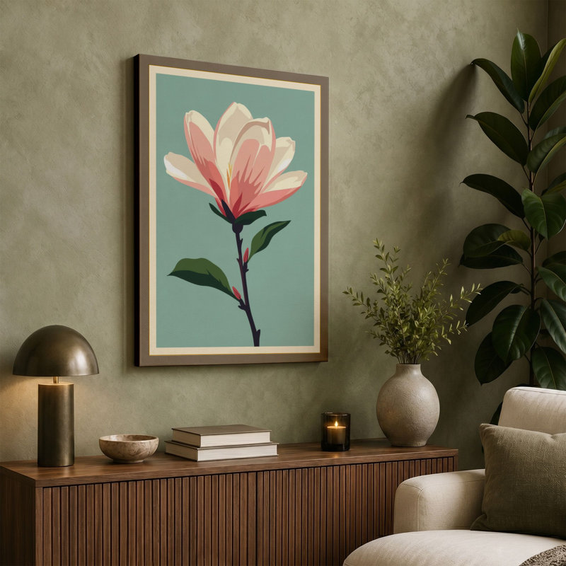 Magnolia in Bloom Botanical - Wrapped Canvas, 24x16 - 61.0 x 40.6 cm, Ochre Border