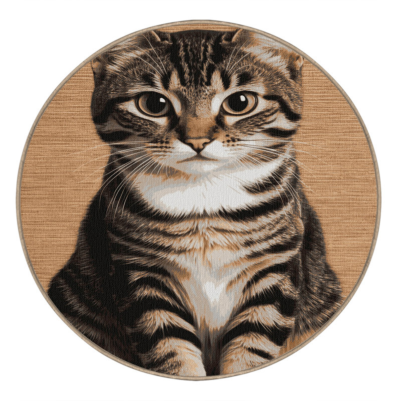 Washable Domestic Shorthair Cats Area Rug, Round 7'