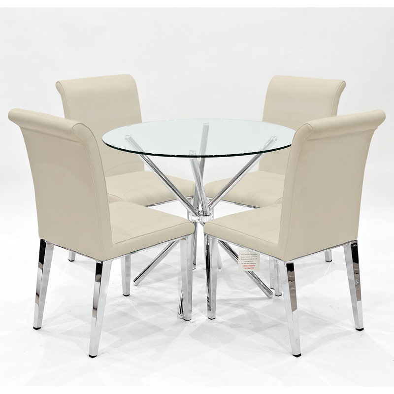 Desborough 4 - Person Dining Set, Taupe, Chrome