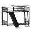 Lit superposé avec glissade et structure en métal noir, peu encombrant pour les chambres compactes, garde-corps sécuritaire, temps d'assemblage en couleur, espaces idéaux, lit supérieur, simple