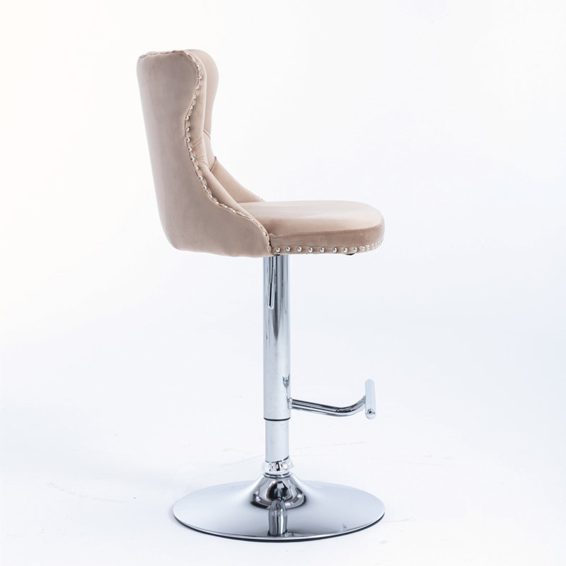 Kennasyn Swivel Upholstered Adjustable Height Counter Stool, Chrome/Khaki
