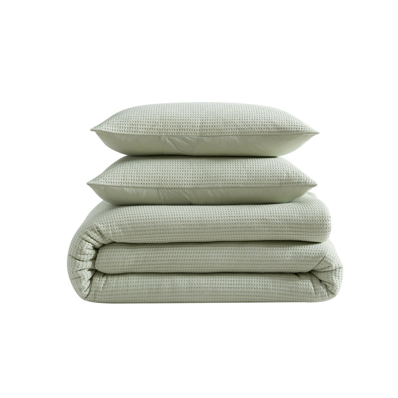 Cotton Waffle Duvet 3 Pc , King Duvet Cover + 2 King Shams, Green