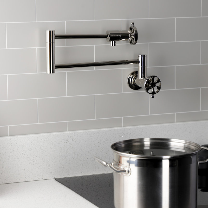 Kingston Brass Belknap Two-Handle 1-Hole Wall Mount Pot Filler Faucet, Polished Nickel