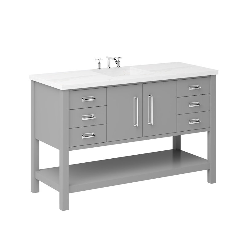 Meuble-lavabo simple très large Kiawah, Gris platine, Chrome poli, 48"