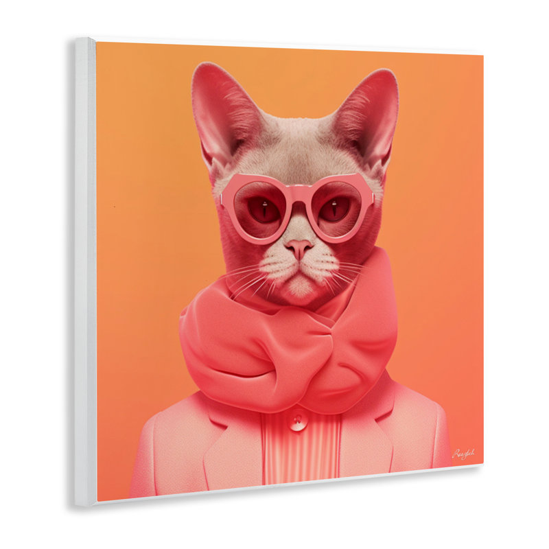 «Retro Glasses Cat» sur plaque murale orange, design par Roozbeh