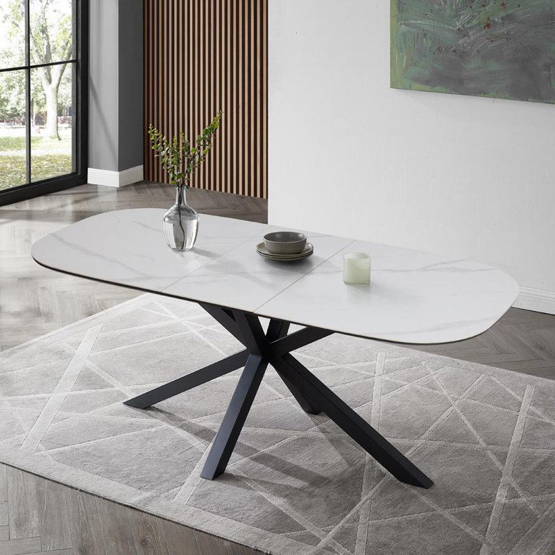 Verona Extendable Oval Metal Base Dining Table, White