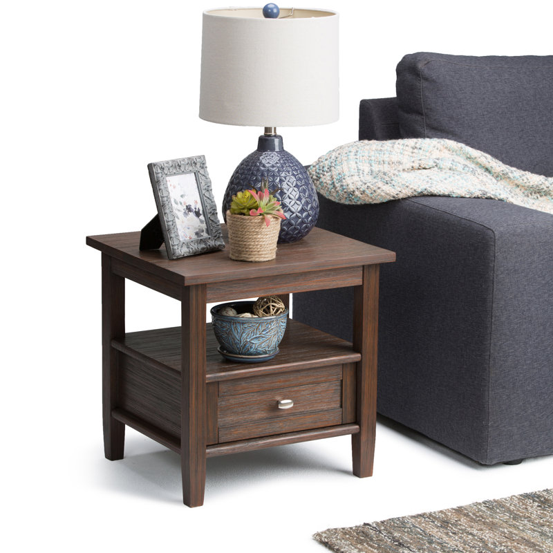 Farmhouse Brown Wood and Metal End Table with Storage
