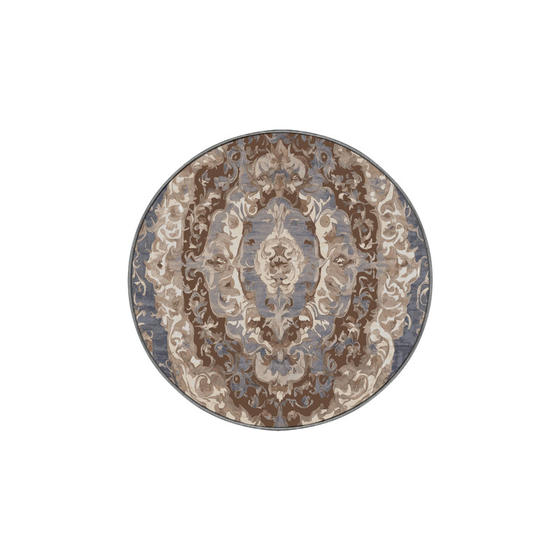 Machine Washable Gray Area Rug, Round 5'