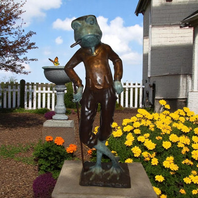 Statue de jardin bronze cigare fumé à la main - sculpture pour décoration d'extérieur, L 24 po x l 15 po x H 64 po