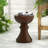 16" Ribbed Brown Concrete Outdoor Side Table With Hourglass Silhouette For Patio, Garden, Or Balcony