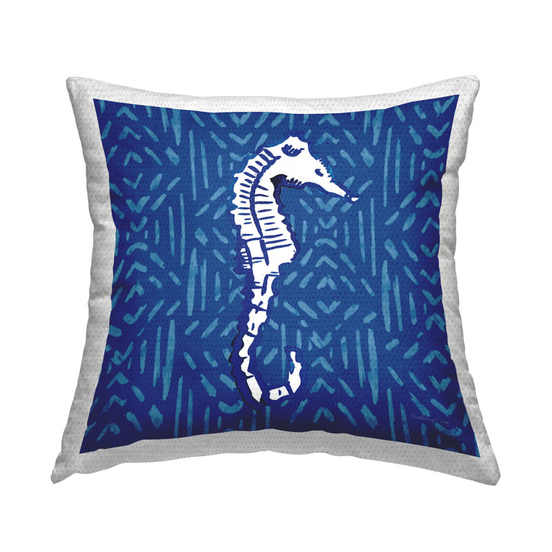 Coussin décoratif blanc à motif de losanges blancs et aquatiques par Mercedes Lopez Charro