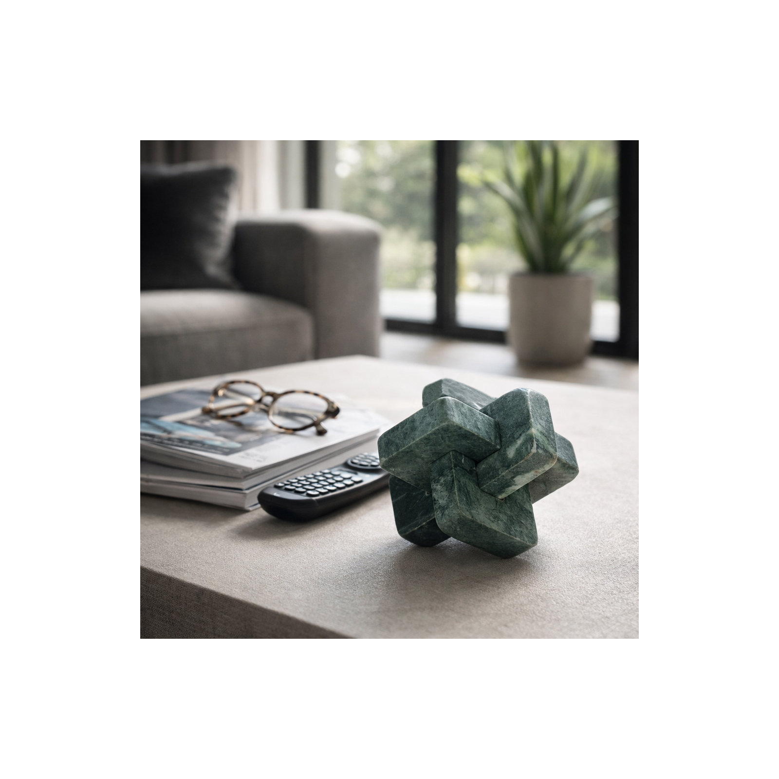 Dimora Green Marble Knots, Ideal Home Accent, 6" H x 6" W x 6" D