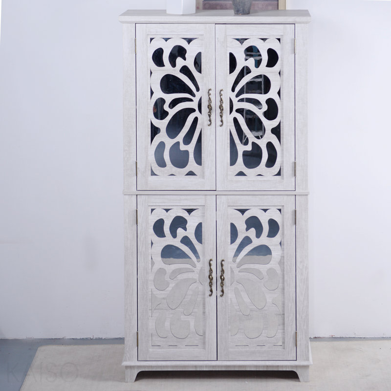 Armoire de rangement à 4 portes en miroir avec portes réglables H 67,4 po gris clair, Gris clair