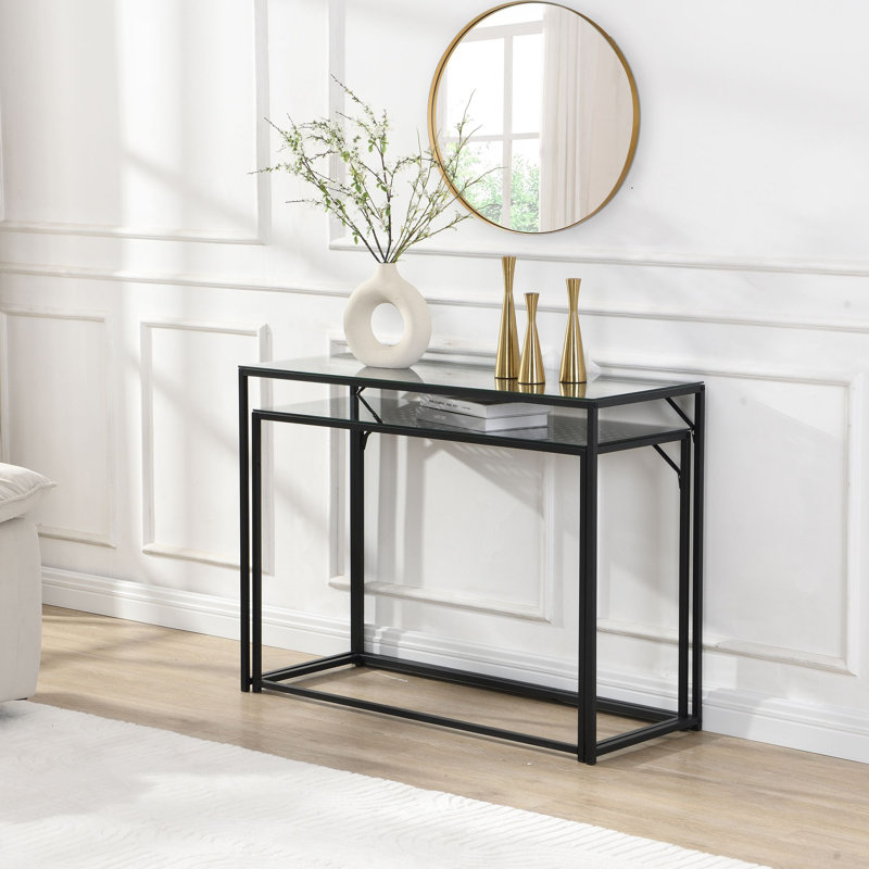 100cm Glass Top Console Table, Black