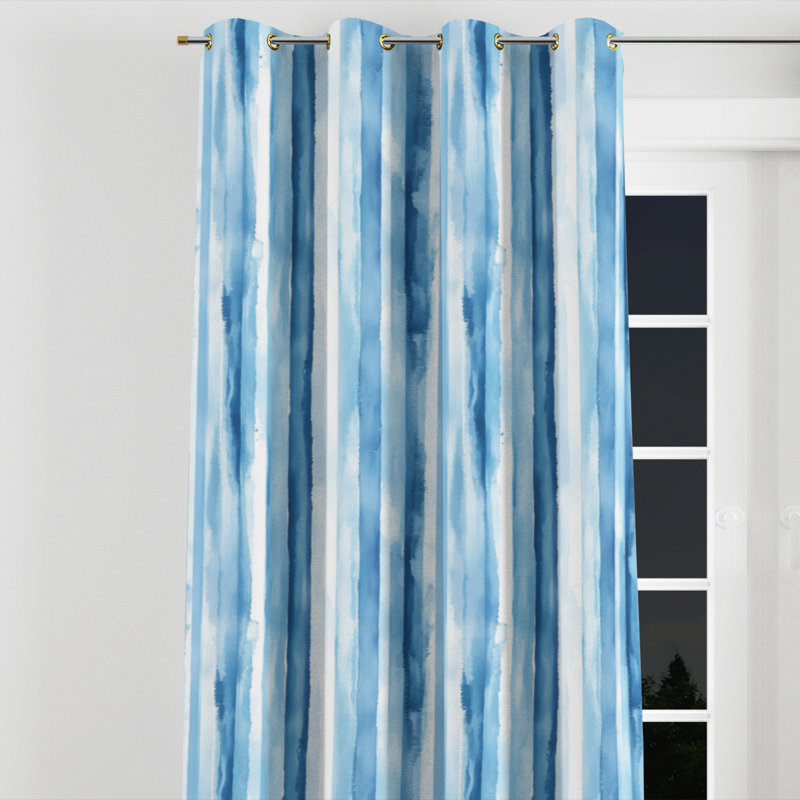Striped Curtains for bedroom - Seasonal Blue And White Frost Stripes Grommet Curtain - 1 Panel, Gold Grommets, 52" W x 84" L