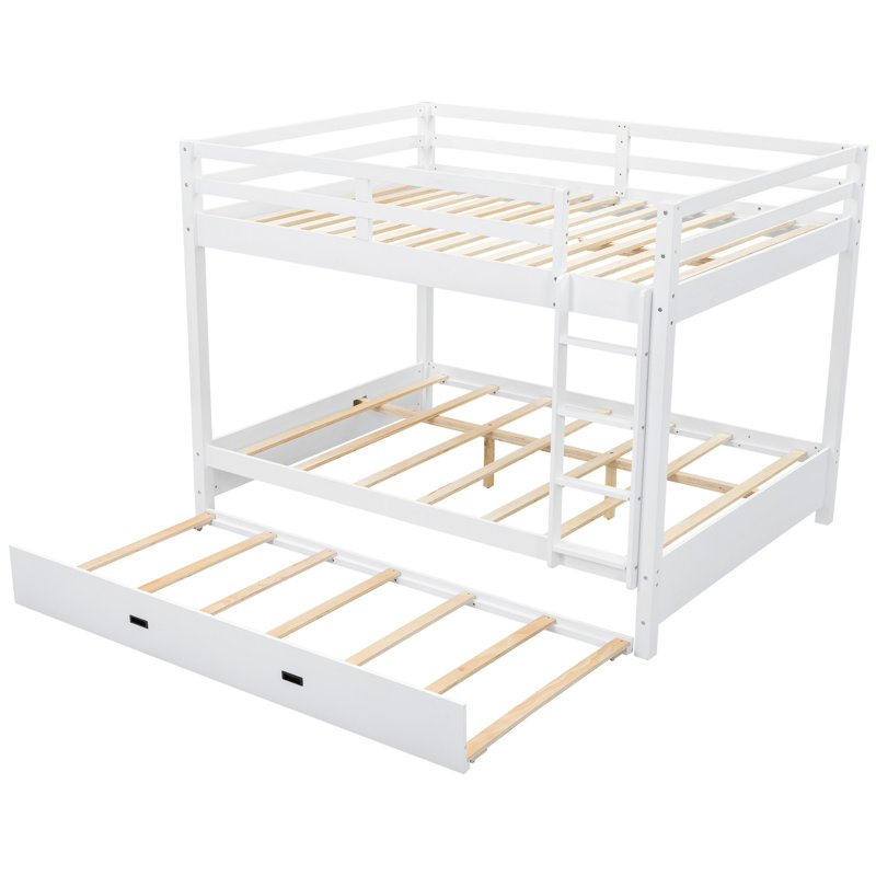 Grand lit superposé en bois blanc avec lit gigogne et pin, peu encombrant pour les petites chambres à coucher